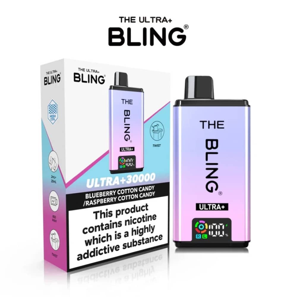The Crystal Bling Ultra Plus 30K Prefilled Vape Kit Blueberry Cotton Candy / Raspberry Cotton Candy