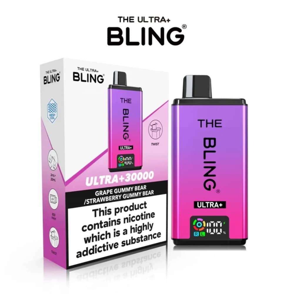 The Crystal Bling Ultra Plus 30K Prefilled Vape Kit Grape Gummy Bear / Strawberry Gummy Bear