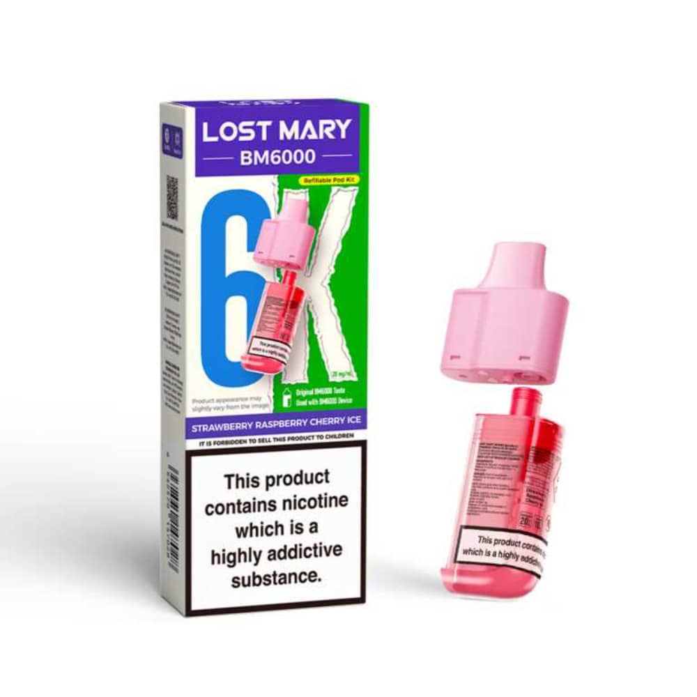 Lost Mary Bm6000 Refill Pods | 6,000 Puffs Strawberry Raspberry Cherry Ice