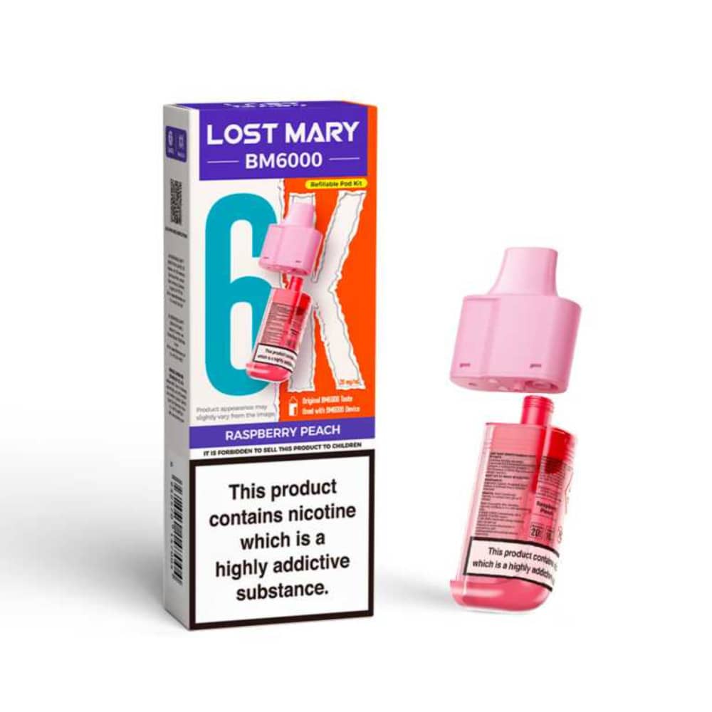 Lost Mary Bm6000 Refill Pods | 6,000 Puffs Raspberry Peach