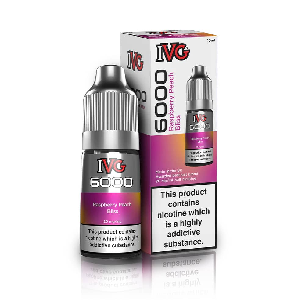 IVG 6000 Nic Salts e liquids 10ml Raspberry Peach Bliss 10mg