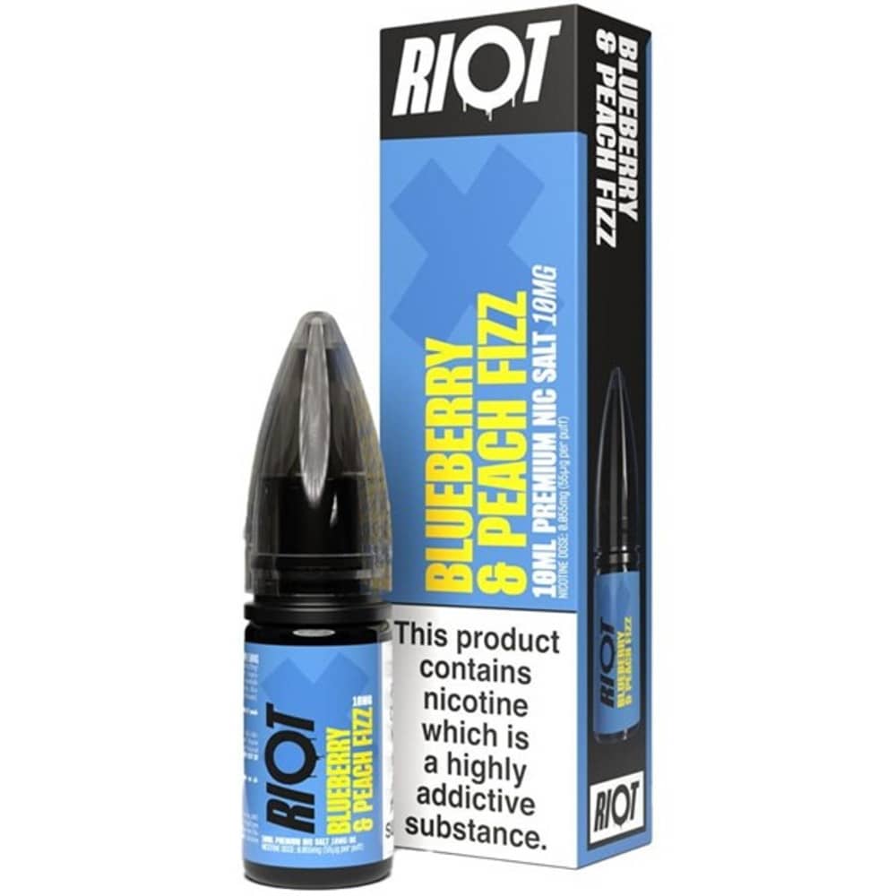 Riot X Nic Salts e liquids 10ml Blueberry Peach Fizz 20mg