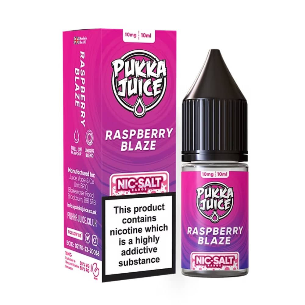 Pukka Juice Nic Salts e liquids 10ml Raspberry Blaze 10mg