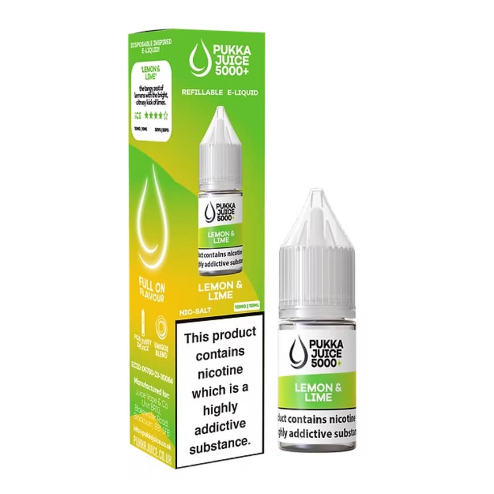 Pukka Juice 5000+ Nic Salts e liquids 10ml Lemon Lime 10mg