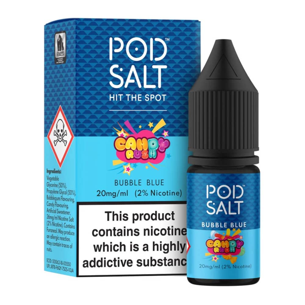 Pod Salt Fusions Nic Salts e liquids 10ml Candy Rush - Bubble Blue 20mg