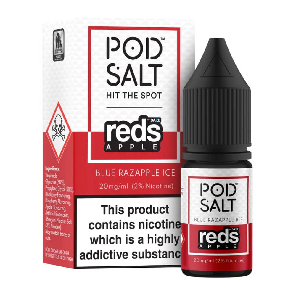 Pod Salt Fusions Nic Salts e liquids 10ml Reds Apple - Blue Razapple Ice 11mg