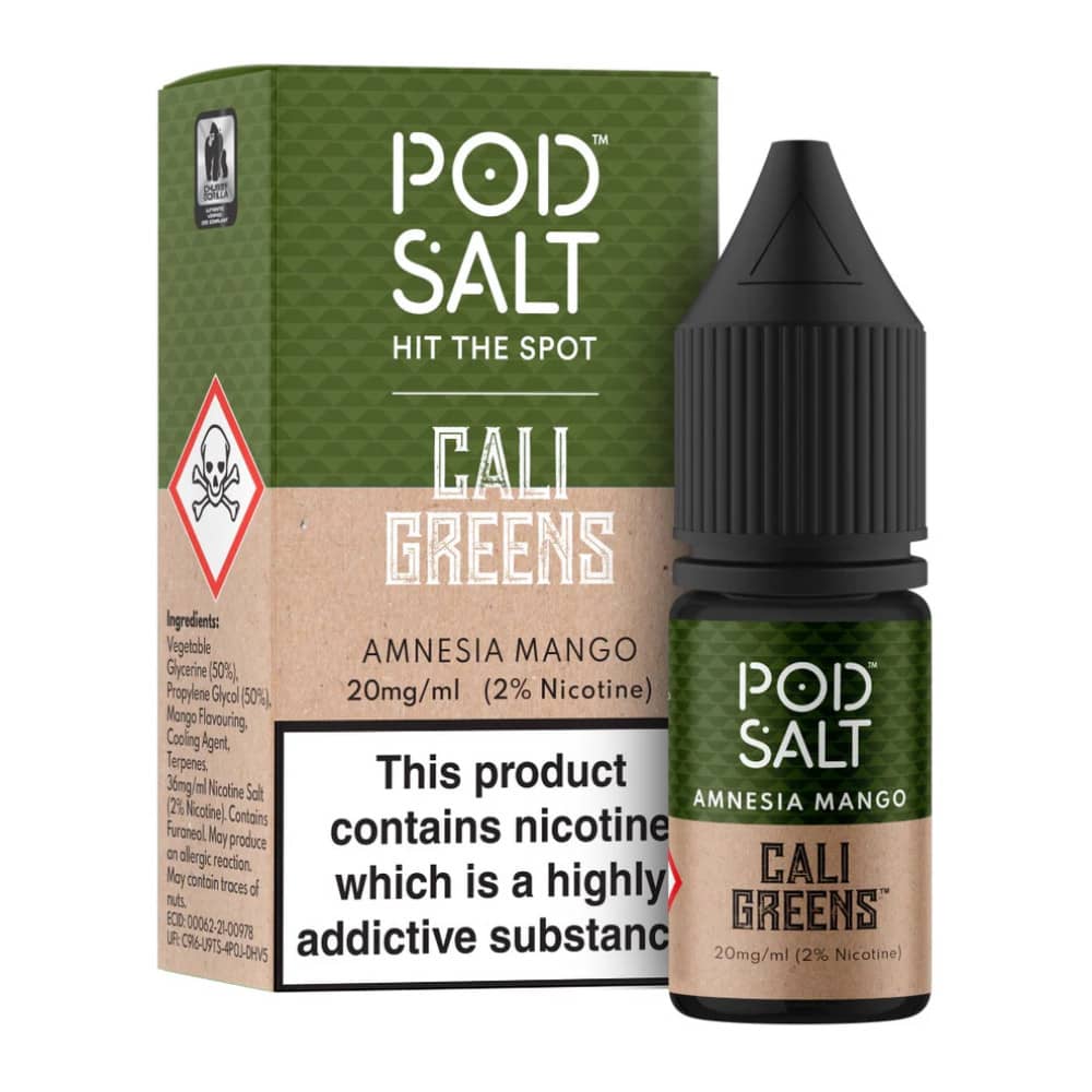 Pod Salt Fusions Nic Salts e liquids 10ml Cali Greens - Amnesia Mango 20mg
