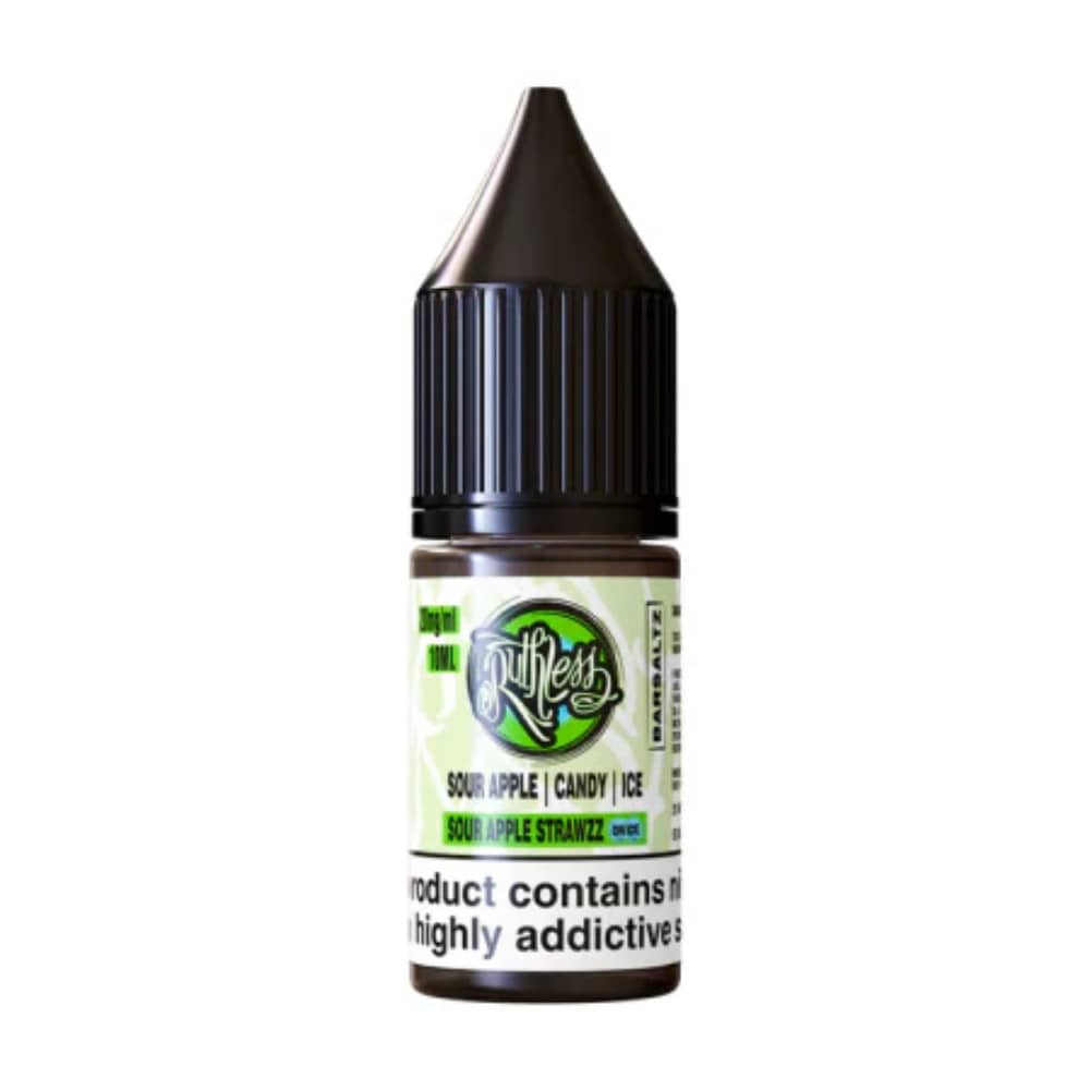 Ruthless Bar Saltz Nic Salt 10ml E-Liquid Box of 10 Sour Apple Strawzz On Ice