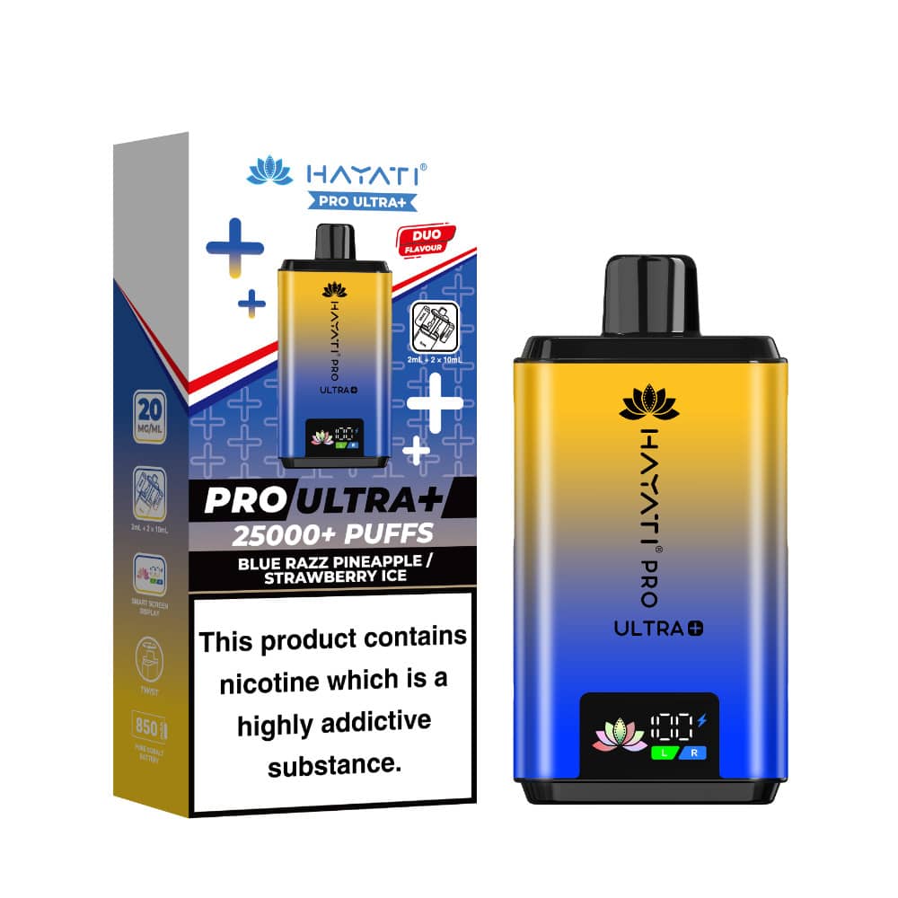 Hayati Pro Ultra Plus 25k Prefilled Vape Kit Blue Razz Pineapple Strawberry Ice